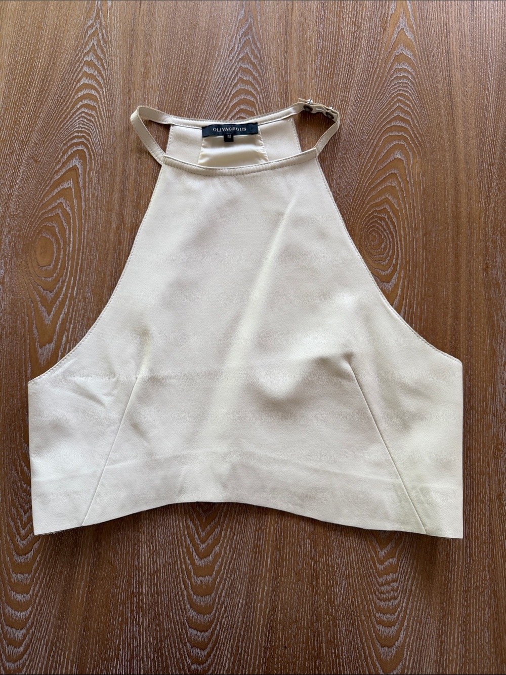Olivaceous Ivory High-Neck Halter Crop Top